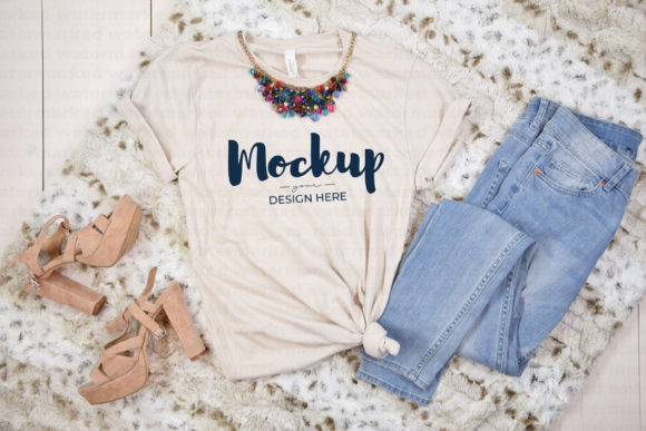 Beige Bella Canvas Shirt Mockup for Graphics and T-Shirts