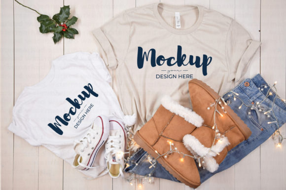 Beige Mom and Daughter Tshirt Mockup