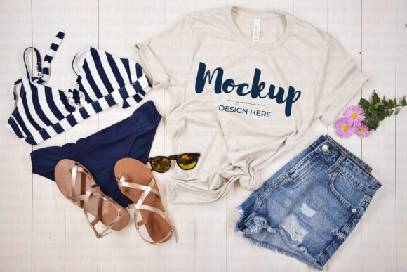 Beige T-Shirt Mockup Bella Canvas
