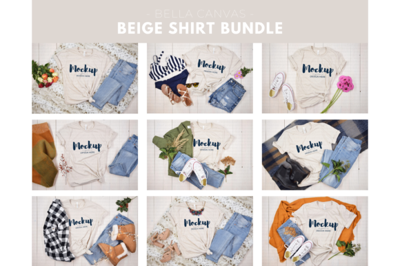 Beige Tshirt Mockup Bundle for Graphic Design