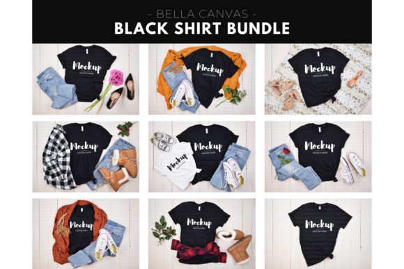 Black T-Shirt Mockup Bundle for Graphic Design