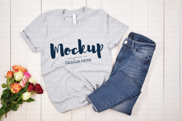 Gray T-Shirt Mockup with Roses