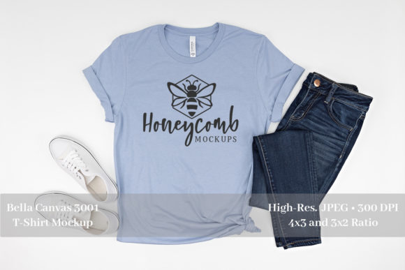 Heather Blue 3001 Flat Lay Mockup