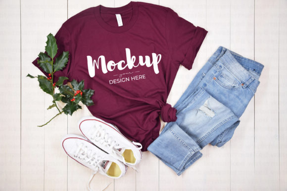 Maroon Bella Canvas 3001 Tshirt Mockup