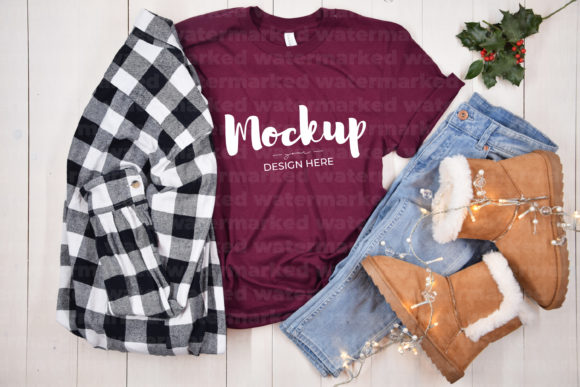 Maroon Bella Canvas T-shirt Mockup