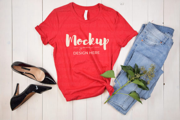 Red T-shirt Mockup Bella Canvas 6400