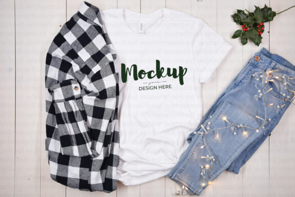 White T-shirt Mockup Lumber Jacket